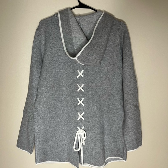 NWT! Coco Y Club Grey Hooded Knit Jacket / Bow Detail (S) - Picture 1 of 4